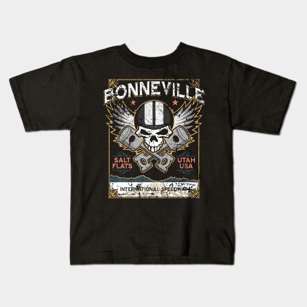 Bonneville Salt Flats Utah Distressed Grunge Skull Design Kids T-Shirt by hobrath